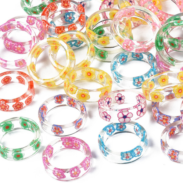 

PandaHall Transparent Resin Flower Finger Ring for Women, Mixed Color, US Size 6~7 3/4(16.5~17.9mm) Resin Multicolor