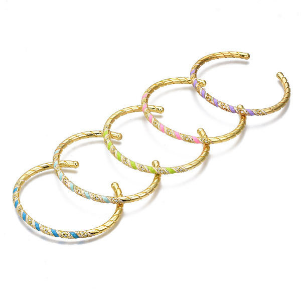 

PandaHall Cubic Zirconia Twist Rope Shape Cuff Bangle, Real 18K Gold Plated Brass Enamel Open Bangle, Torque Bangles for Women, Nickel Free..., Multicolor