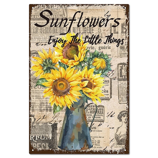 PandaHall CREATCABIN Sunflower Tin Sign Vintage Metal Sign Poster Retro Painting Plaque Iron Sign Wall Decor Art Signage Mural Hanging for...