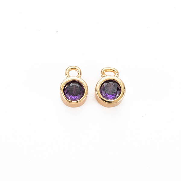 

PandaHall Brass Charms, with Rhinestone, Nickel Free, Real 18K Gold Plated, Flat Round, Deep Tanzanite, 8x5x3mm, Hole: 1.4mm..., Purple