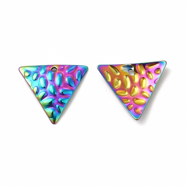 

PandaHall Ion Plating(IP) 304 Stainless Steel Pendants, Textured, Triangle Charm, Rainbow Color, 15x17x2mm, Hole: 1.2mm 304 Stainless Steel...
