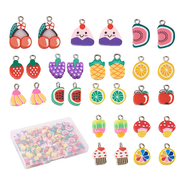 

PandaHall Craftdady 150Pcs 15 Style Handmade Polymer Clay Charms, with Platinum Tone Iron Findings, Food & Fruit, Mixed Color, 10pcs/style..., Multicolor