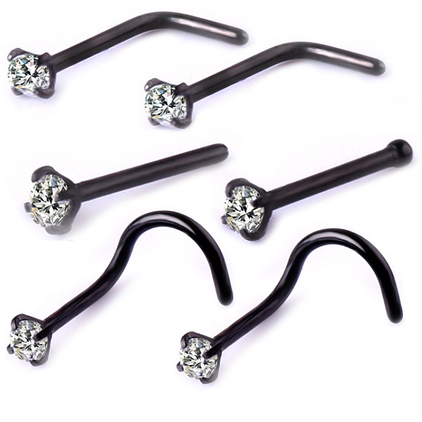 

PandaHall 6Pcs 6 Style Clear Cubic Zirconia Nose Studs, 316 Surgical Stainless Steel Fishtail & L-shape & Nose Bone Rings, Nose Piercing...