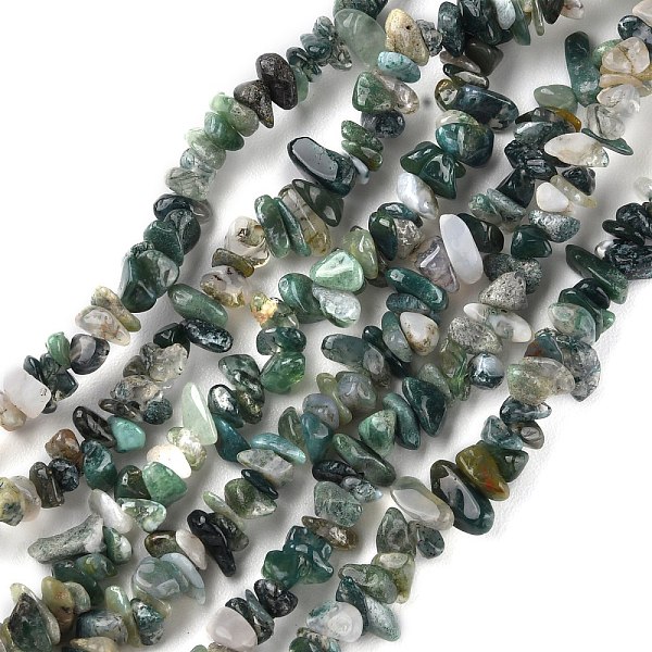 

PandaHall Natural Moss Agate Beads Strands, Chip, 1.5~4.5x3~13x2.5~8mm, Hole: 0.6mm, 30.94~31.97 inch(78.6~81.2cm) Moss Agate Chip