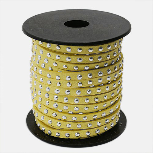 

PandaHall Silver Aluminum Studded Faux Suede Cord, Faux Suede Lace, Champagne Yellow, 5x2mm, about 20yards/roll Faux Suede+Rivet Yellow