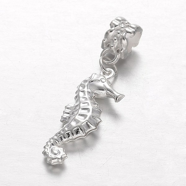 

PandaHall Alloy European Dangle Charms, Large Hole Sea Horse Beads, Silver Color Plated, 39mm, Hole: 5mm Alloy Sea Horse