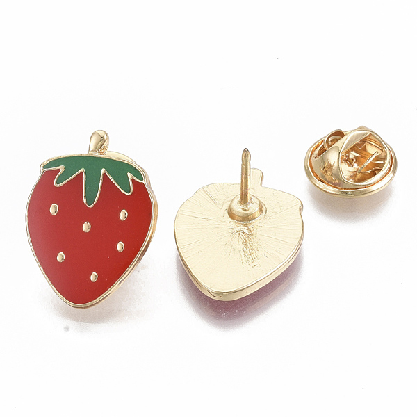 

PandaHall Alloy Brooches, Enamel Pin, Iron Pins and Brass Butterfly Clutches, Strawberry, Light Gold, Red, 21x15.5x11~12mm, Pin: 1mm...