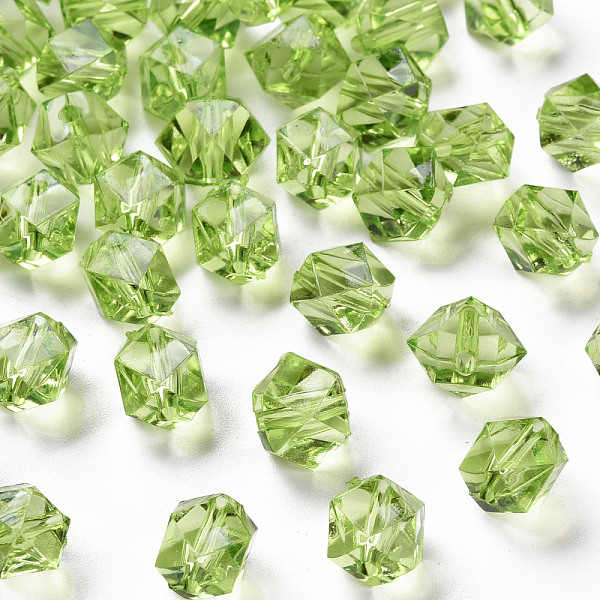 

PandaHall Transparent Acrylic Beads, Faceted, Polygon, Yellow Green, 8x10x9mm, Hole: 1.6mm, about 1300pcs/500g Acrylic Polygon