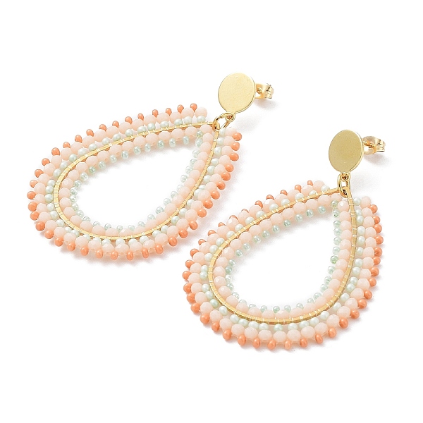 

PandaHall Vacuum Plating 304 Stainless Steel Earrings, Glass Seed Beaded Teardrop Dangle Stud Earrings, Pink, 66.5mm Seed Beads Teardrop...