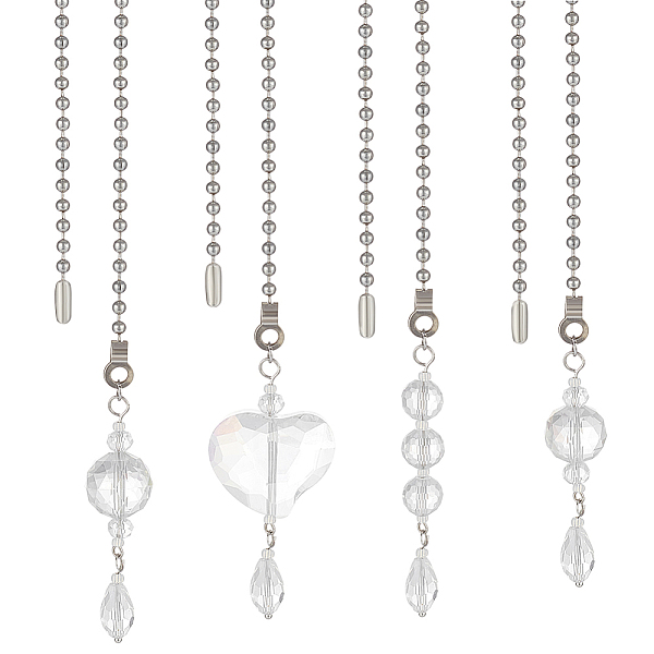 

PandaHall Electorplated Glass Ceiling Fan Pull Chain Extenders, with Iron Ball Chains, Heart/Round/Teardrop Suncatchers, Platinum, 354~363mm..., Clear