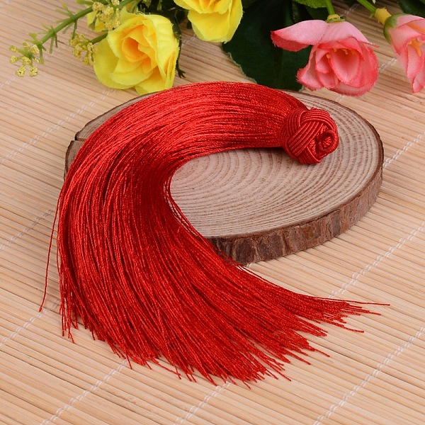 

PandaHall Beautiful Design Nylon Tassel Pendant Decorations, Red, 160x18mm, Hole: 4mm Nylon Red