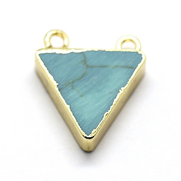 

PandaHall Synthetic Turquoise Pendants, with Golden Tone Brass Findings, Triangle, 19x17x5mm, Hole: 2mm Synthetic Turquoise Triangle