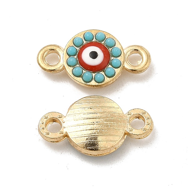 

PandaHall Alloy Connector Charms with Enamel and Synthetic Turquoise, Flat Round Links with Red Evil Eye, Nickel, Golden, 13.5x7.5x3mm, Hole...