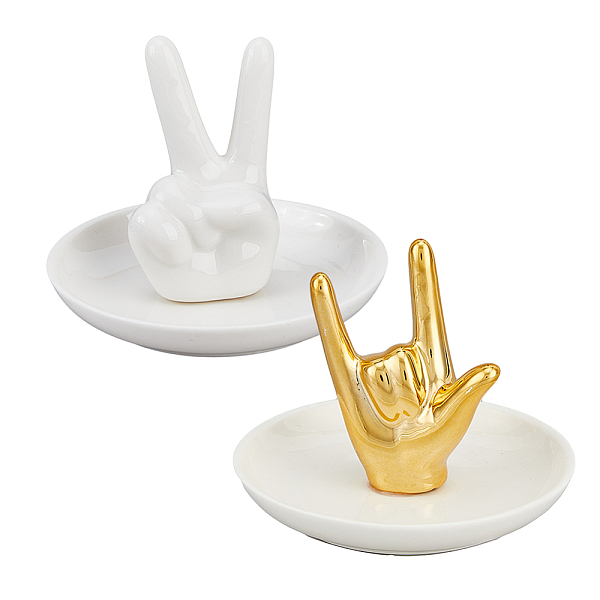 

PandaHall DICOSMETIC 2Pcs 2 Style Porcelain Jewelry Plate, Storage Tray for Rings, Necklaces, Earring, Love You & Yeah Gesture, Mixed Color..., Multicolor