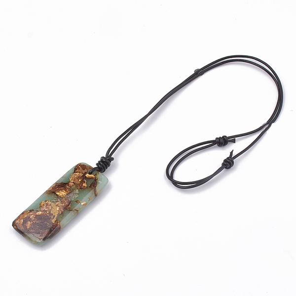 

PandaHall Assembled Bronzite and Aqua Terra Jasper Pendant Necklaces, with Leather Cord, Rectangle, 13.38 inch~26.77 inch(34~68cm), Pendant...