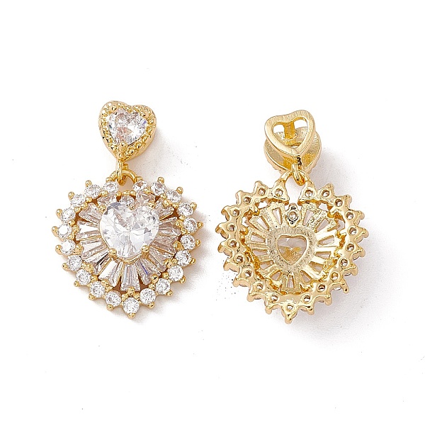 PandaHall Brass Cubic Zirconia Slide Charms, Heart Pendant, Real 18K Gold Plated, 23x16x6mm, Hole: 5X2.5mm Brass+Cubic Zirconia Heart Clear