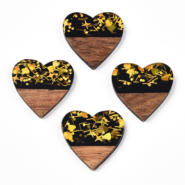 

PandaHall Opaque Resin & Walnut Wood Pendants, Heart Charms with Paillettes, Black, 24x25x3.5~4mm, Hole: 2mm Resin+Wood Heart Black