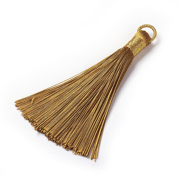 

PandaHall Polyester Tassel Pendants, Dark Goldenrod, 80~83x7~8mm, Hole: 5~7mm Polyester Gold