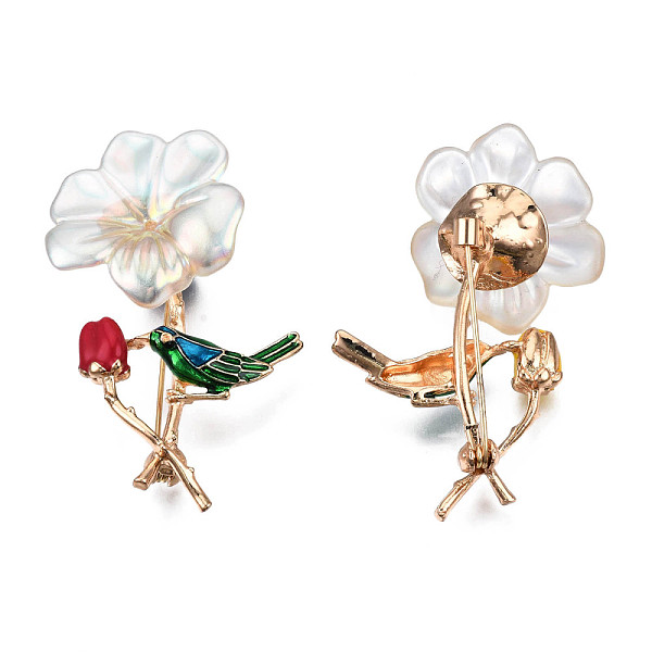 

PandaHall Flower with Bird Enamel Pin with ABS Plastic Pearl, Light Gold Plated Alloy Badge for Backpack Clothes, Nickel Free & Lead Free..., White