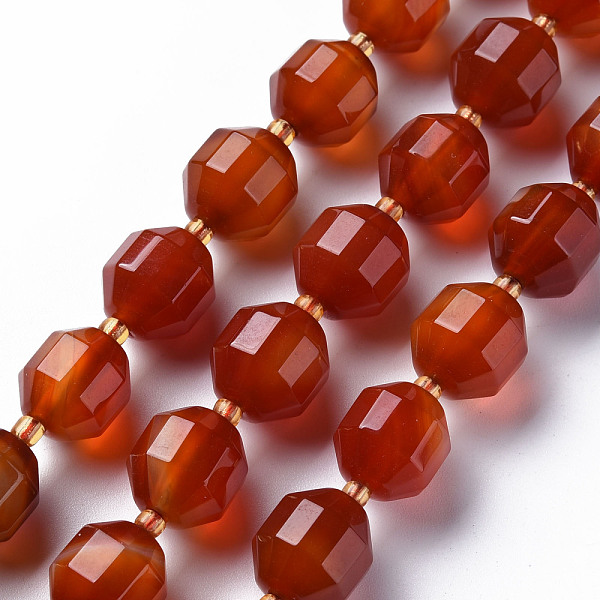 

PandaHall Natural Agate Beads Strands, Dyed, Faceted, with Seed Beads, Double Terminated Point Prism Beads, Bicone, FireBrick..., Red