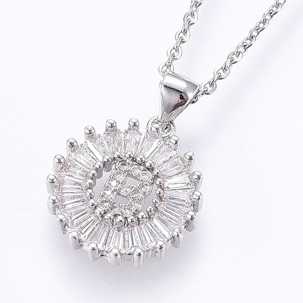 

PandaHall 304 Stainless Steel Initial Pendant Necklaces, with Cubic Zirconia, Flat Round with Letter, Stainless Steel Color, Letter.B, 17.71..., Clear