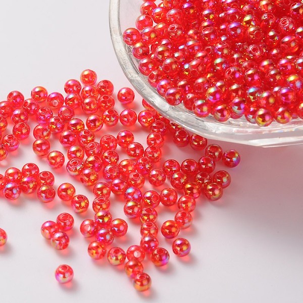 

PandaHall Eco-Friendly Transparent Acrylic Beads, Round, AB Color, Red, 6mm, Hole: 1.5mm, about 4000pcs/500g Acrylic Round Red