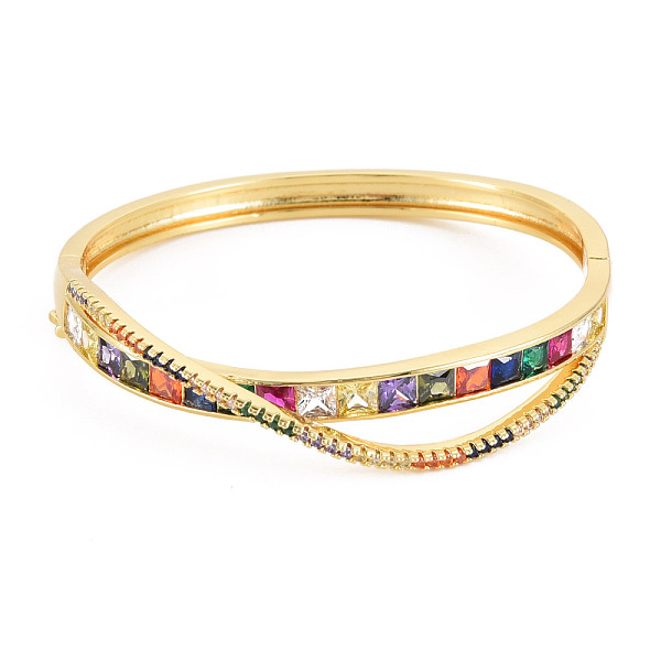 

PandaHall Cubic Zirconia Criss Cross Hinged Bangle, Real 18K Gold Plated Brass Jewelry for Women, Cadmium Free & Lead Free, Colorful, Inner...