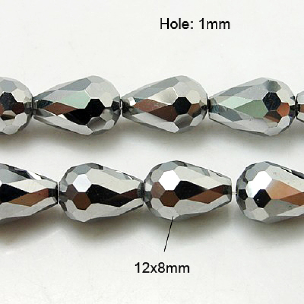 

PandaHall Electroplate Glass Beads Strands, Faceted, teardrop, Silver Plated, 12x8mm, Hole: 1mm, about 60pcs/strand, 27.1 inch Glass...