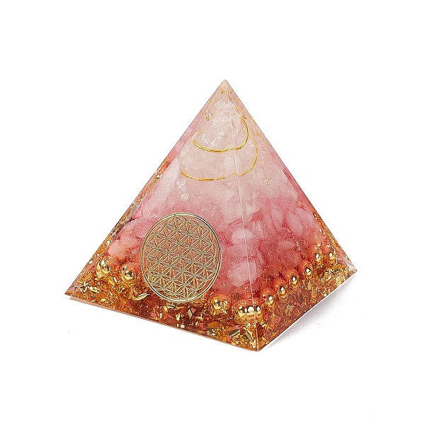 

PandaHall Orgonite Pyramid Resin Display Decorations, with Gold Foil and Natural Rose Quartz Chips Inside, for Home Office Desk...