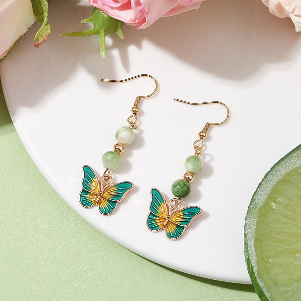 Real 18K Gold Plated Alloy Enamel Dangle Earrings