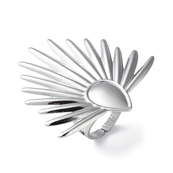 

PandaHall 304 Stainless Steel Open Cuff Ring Components, Sun Bezel Cup Ring Settings with Teardrop Tray, Stainless Steel Color, Inner...