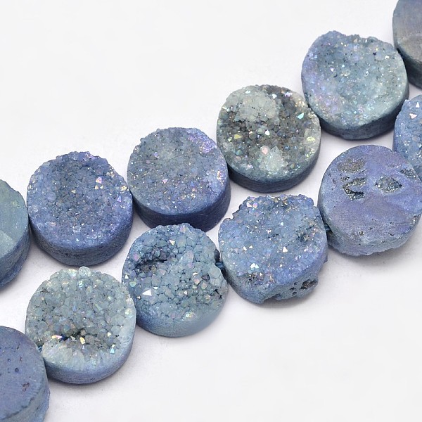 

PandaHall Flat Round Electroplated Natural Druzy Quartz Crystal Beads Strands, AB Color, Dyed, Light Steel Blue, 12x4~7mm, Hole: 1mm, about...