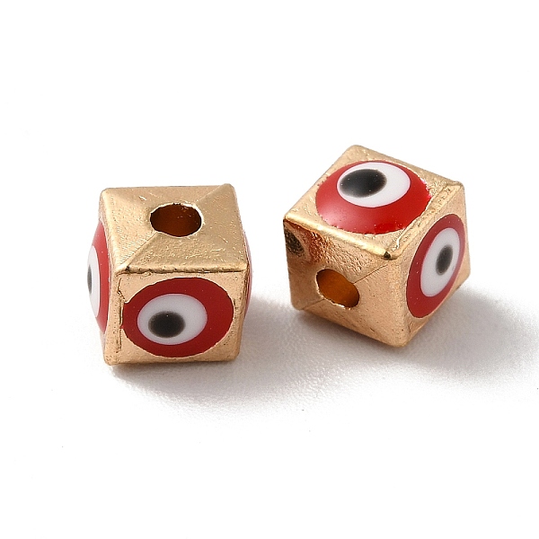 

PandaHall Alloy Enamel Beads, Light Gold, Cube with Evil Eye, Red, 5.5x6x6mm, Hole: 1.8mm Alloy+Enamel Cube Red