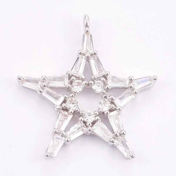 

PandaHall Brass Micro Pave Cubic Zirconia Pendants, Long-Lasting Plated, Star, Platinum, 24.5x22.5x3mm, Hole: 1.2mm Brass+Cubic Zirconia..., Clear