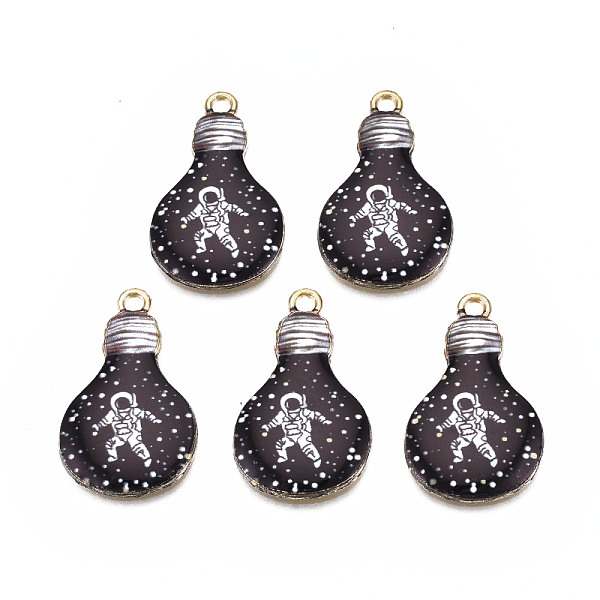 

PandaHall Rack Plating Alloy Enamel Pendants, Cadmium Free & Nickel Free & Lead Free, Bulb with Spaceman Pattern, Black, 28x17x2.5mm, Hole...