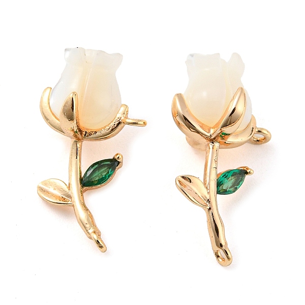 

PandaHall Natural Freshwater Shell Brass Pendants, Flower Charms with Green Glass Leaf, Real 18K Gold Plated, 19.5x10x8.5mm, Hole: 1mm...