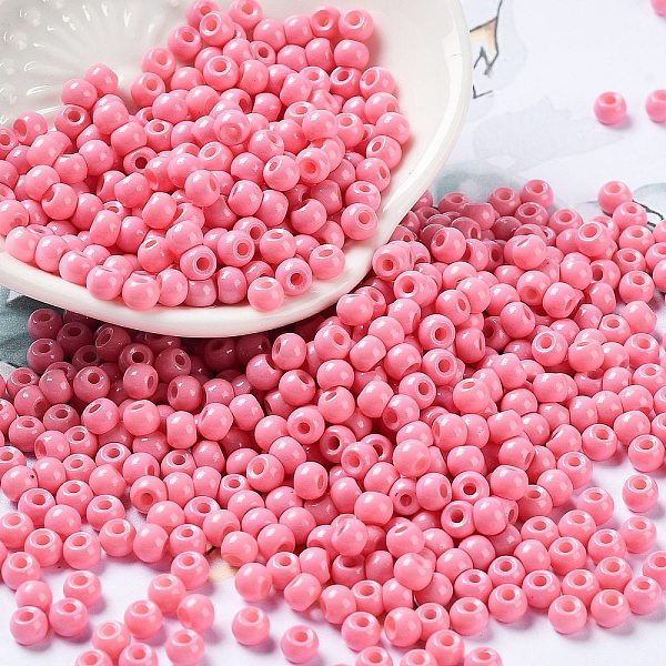 

PandaHall Baking Paint Glass Seed Beads, Round, Salmon, 4x3mm, Hole: 1.2mm, about 7650pcs/pound Glass Red