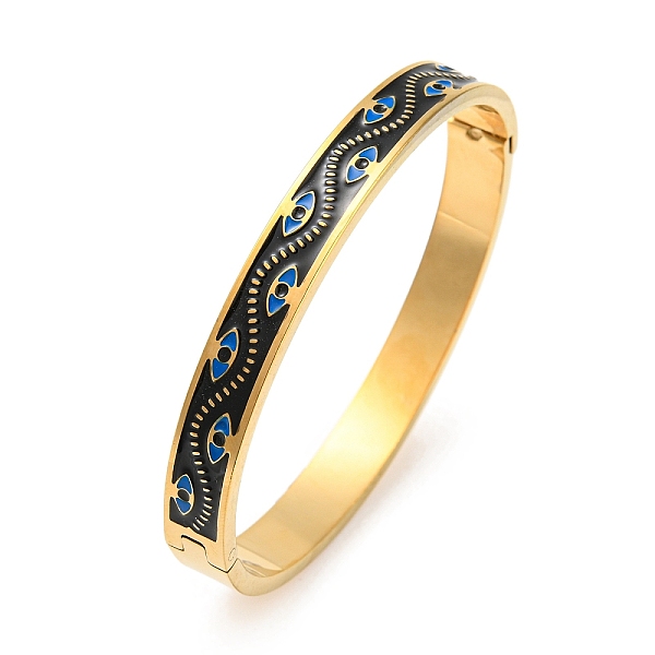 

PandaHall Enamel Evil Eye Pattern Bangles, Ion Plating(IP) 304 Stainless Steel Hinged Bangle for Women, Real 18K Gold Plated, Inner Diameter..., Black