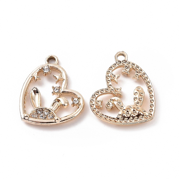 

PandaHall Alloy Pendants, with Crystal Rhinestone, Heart with Rabbit & Star Charm, Light Gold, 16.5x17.5x3mm, Hole: 1.6mm Alloy+Rhinestone..., Clear