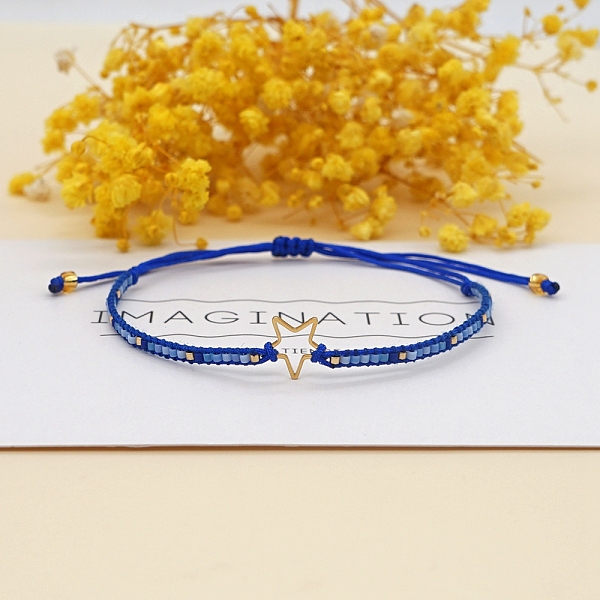 

PandaHall Miyuki Seed Braided Bead Bracelet with Open Star, Adjustable Friendship Bracelet for Women, Blue, 11 inch(28cm) Glass Blue