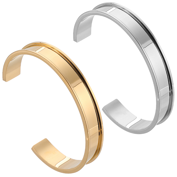 

PandaHall SUNNYCLUE 2Pcs 2 Colors 304 Stainless Steel Grooved Cuff Bangles, Golden & Stainless Steel Color, Inner Diameter: 2-3/4x2 inch...