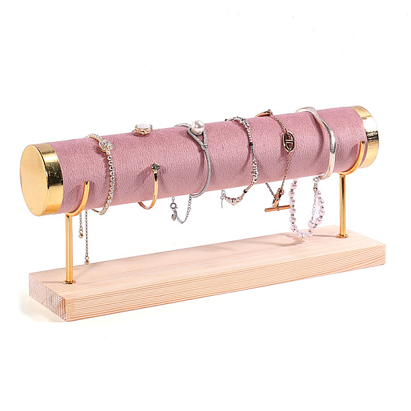 

PandaHall Velvet T Bar Bracelet Display Rack, Jewelry Organizer Holder with Woode Base, for Bracelets Watch Storage, Pale Violet Red...