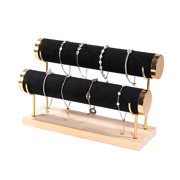 

PandaHall Velvet 2 T Bar Bracelet Display Rack, Jewelry Organizer Holder with Woode Base, for Bracelets Watch Storage, Black, 29x10x18.5cm...