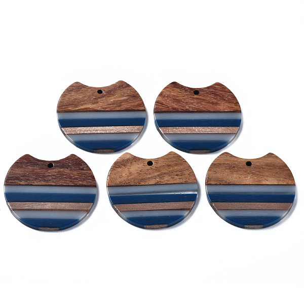 

PandaHall Resin & Walnut Wood Pendants, Gap Flat Round, Prussian Blue, 34x37x3mm, Hole: 1.8mm Resin+Wood Flat Round
