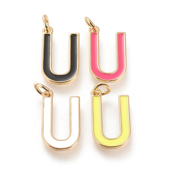 

PandaHall Brass Enamel Pendants, with Jump Ring, Long-Lasting Plated, Real 18K Gold Plated, Letter.U, Mixed Color, Letter.U, U: 18x10x1.8mm..., Multicolor
