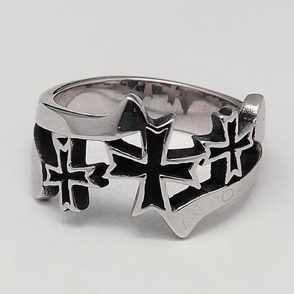 

PandaHall Personalized Retro 304 Stainless Steel Cross Rings for Men, Antique Silver, 17~23mm 304 Stainless Steel