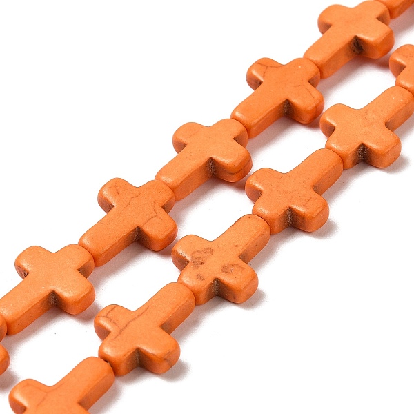 

PandaHall Synthetic Turquoise Dyed Beads Strands, Religion Cross, Dark Orange, 15.5x12x4mm, Hole: 1.4mm, about 24~26pcs/strand...