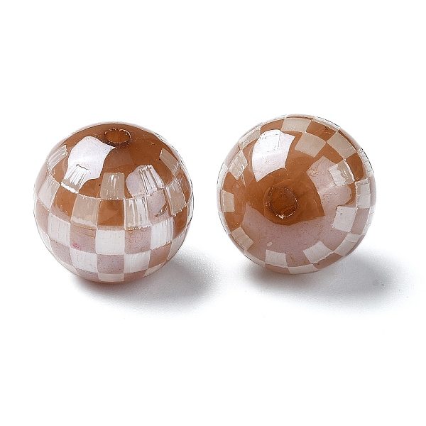 

PandaHall Resin European Beads, Large Hole Tartan Round Beads, Coconut Brown, 16x16mm, Hole: 3mm Resin Round