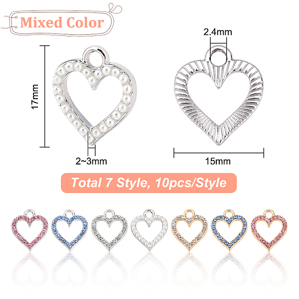 

PandaHall BENECREAT 70Pcs 7 Style Heart Hollow Alloy Charms with Rhinestone, Heart Shape Alloy Pendants Charm for DIY Crafting Jewelry..., Multicolor