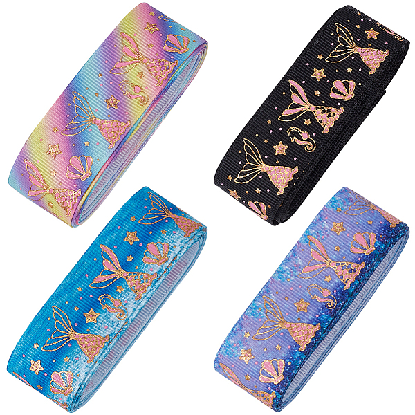 

PandaHall Gorgecraft 4 Colors Polyester Grosgrain Ribbon, for DIY Clothing Accessories Decorations, Gold Stamping Sea Animals Pattern, Mixed..., Multicolor
